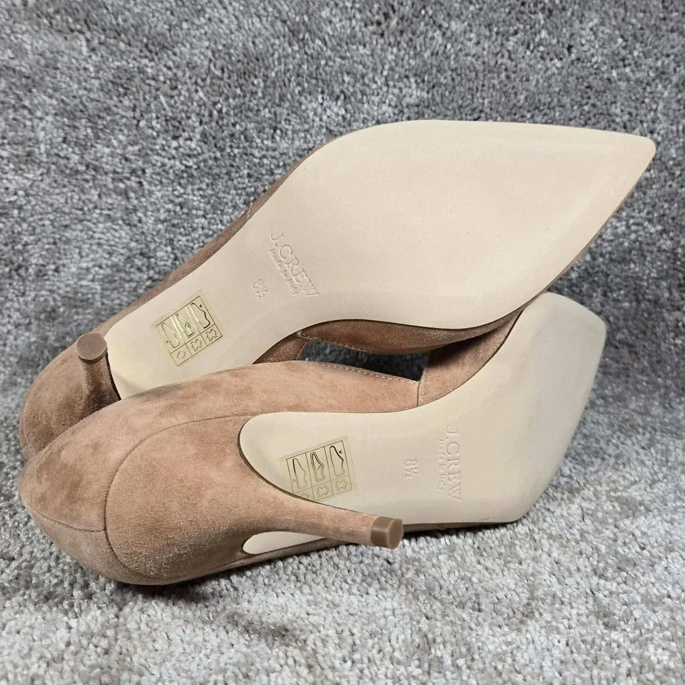 J.Crew Pumps Tan Suede Pointed Toe D'Orsay Heels Womens 8.5